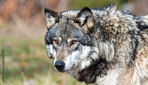 Obraz Alpha wolf with striking red eyes