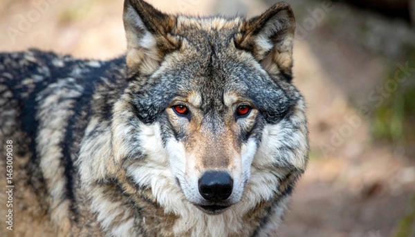Obraz Alpha wolf with striking red eyes