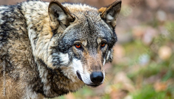 Obraz Alpha wolf with striking red eyes