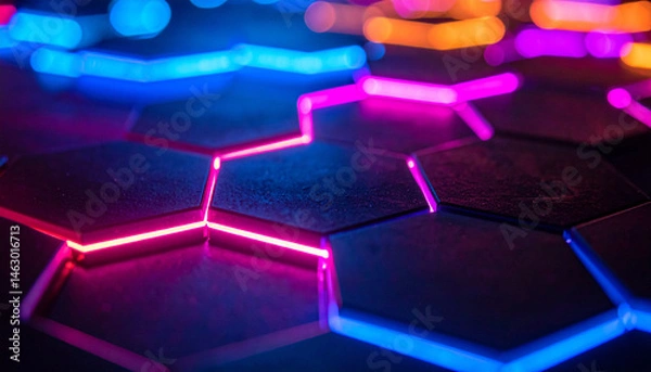 Obraz Vibrant blue and bright hexagons form a futuristic abstract pattern with a digital glow