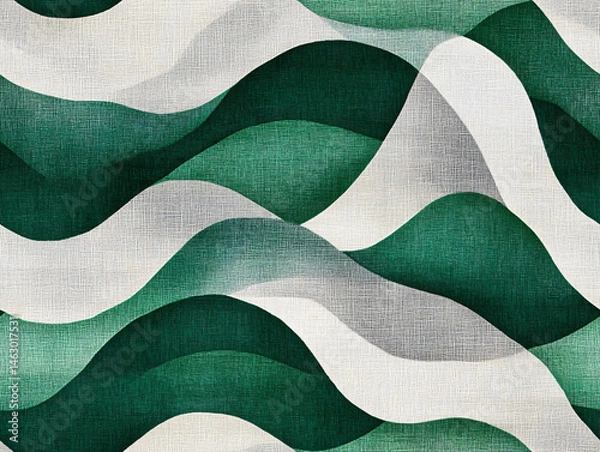 Fototapeta Green Waves Textile Pattern Abstract Design Flowing Lines Natural Modern Artistic Colors Soft Curves Smooth Layered Eco-Friendly Canvas Environmental Aesthetic Breezy Fabric Stylish Contemporary Art