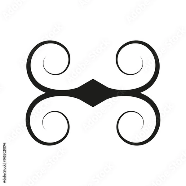 Fototapeta Ornamental swirl motif. Curled abstract detail. Symmetrical spiral decoration. Vector flourish symbol.