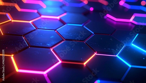 Obraz Vibrant blue and bright hexagons form a futuristic abstract pattern with a digital glow