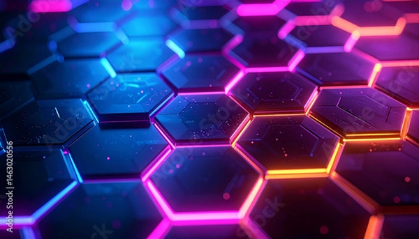 Obraz Vibrant blue and bright hexagons form a futuristic abstract pattern with a digital glow