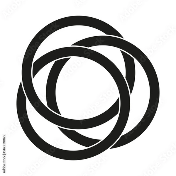 Fototapeta Overlapping circle rings. Monochrome round symbol. Interlinked geometric form. Vector black emblem.