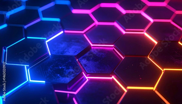 Obraz Vibrant blue and bright hexagons form a futuristic abstract pattern with a digital glow