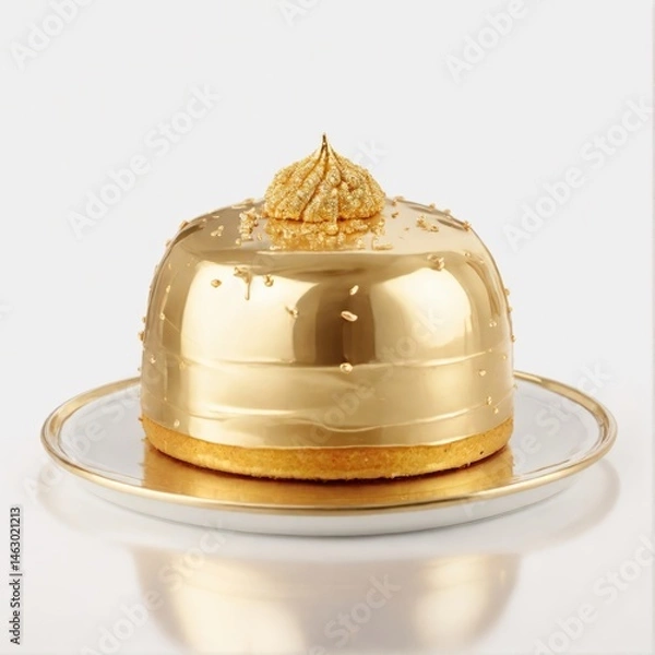 Obraz Elegant Gold-Plated Dessert Displayed on White Background
