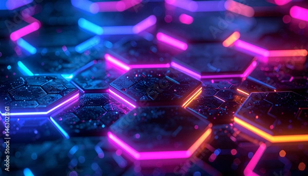 Obraz Vibrant blue and bright hexagons form a futuristic abstract pattern with a digital glow