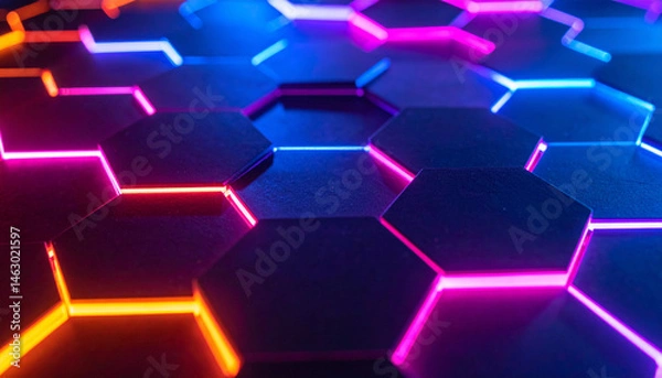 Obraz Vibrant blue and bright hexagons form a futuristic abstract pattern with a digital glow