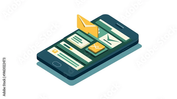Obraz A cell phone with a green background and a yellow envelope on the screen