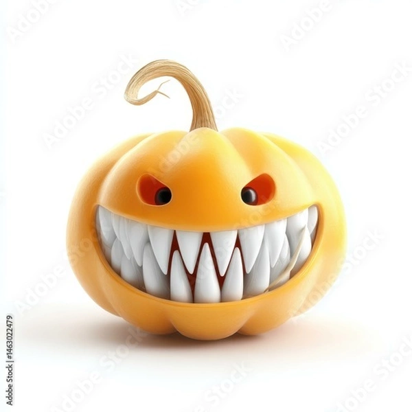 Obraz Spooky pumpkin with a wicked grin, perfect for Halloween decor or toy. This 3D character brings festive vibes
