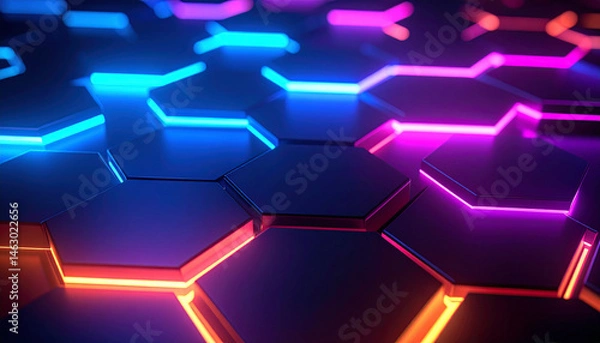 Obraz Vibrant blue and bright hexagons form a futuristic abstract pattern with a digital glow