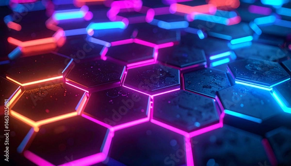 Obraz Vibrant blue and bright hexagons form a futuristic abstract pattern with a digital glow