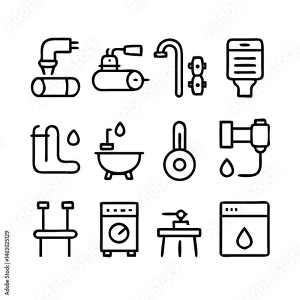 Fototapeta Plumbing icons. Plumbing and water supply line icon set. Editable Stroke. Set line icons of plumbing vector template.  
