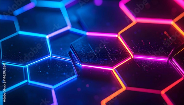 Obraz Vibrant blue and bright hexagons form a futuristic abstract pattern with a digital glow