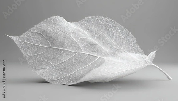 Fototapeta Delicate White Leaf Skeleton on Gray Background