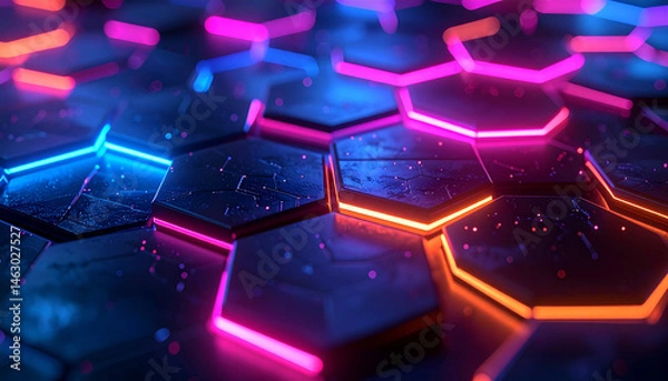Obraz Vibrant blue and bright hexagons form a futuristic abstract pattern with a digital glow