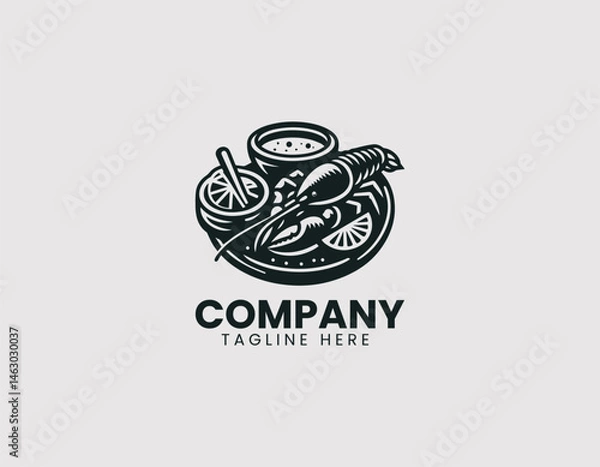Obraz Vector logo illustration of cooked crab served on a plate with dipping sauce and spices. Flat cartoon food design for seafood restaurant branding and gourmet culinary visuals.