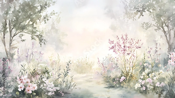 Obraz A painting of a forest with a path through it