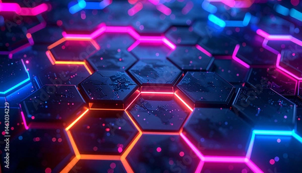 Obraz Vibrant blue and bright hexagons form a futuristic abstract pattern with a digital glow