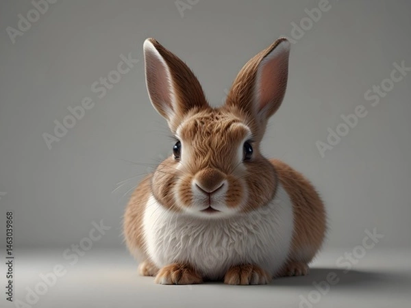 Obraz Rabbit with brown fur and white markings, sitting against a neutral background. Animal portrait with focus on the rabbits face and ears. Pet photography.