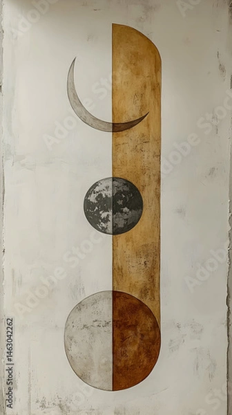 Fototapeta Abstract celestial artwork, featuring phases of the moon and Earth
