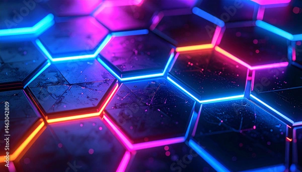 Obraz Vibrant blue and bright hexagons form a futuristic abstract pattern with a digital glow