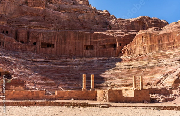 Fototapeta Petra Monumental Theater or Theatre carved into the rock at the end of Street of Facades