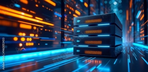 Obraz Digital Data Fortress: Captivating view of data server room, conveying the power and innovation of a digital world.