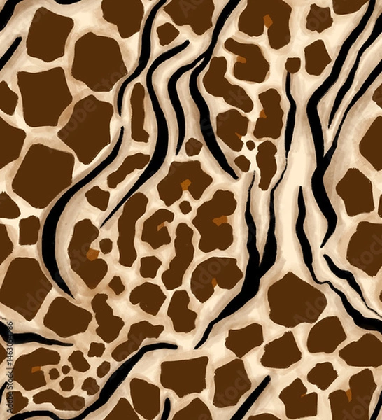 Fototapeta Leopard, zebra and giraffe pattern design. Hand drawn leopard zebra and giraffe pattern design. For textile and print.