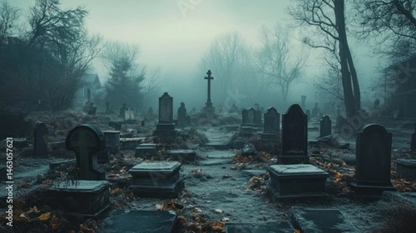 Fototapeta A Mystical Fog Envelops an Ancient Cemetery