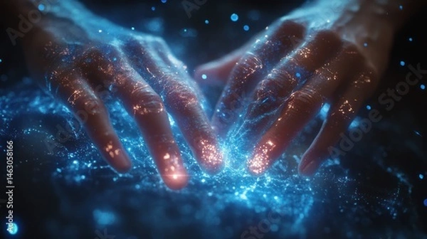 Fototapeta Mystical Hands Interacting with Glowing Energy