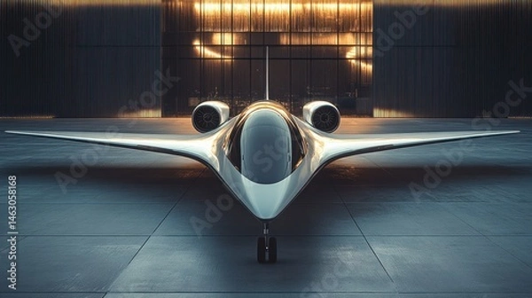 Fototapeta Futuristic Private Jet on a Runway at Dusk