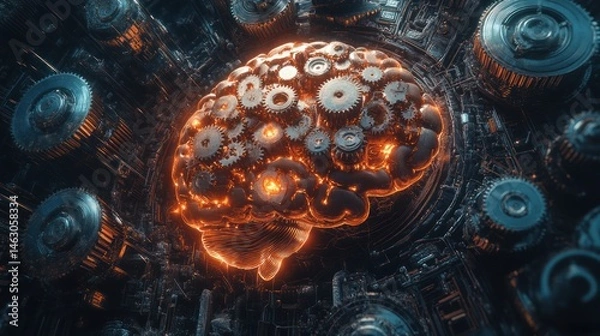 Fototapeta The Cognizant Mind: A Symphony of Gears and Neural Pathways