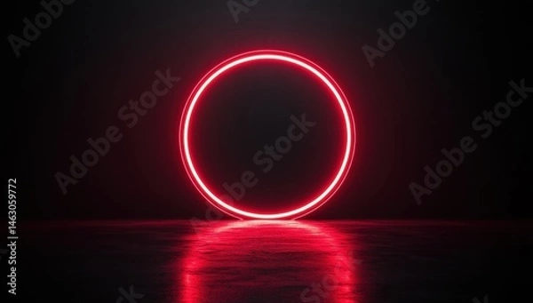 Obraz Red neon circle on dark background