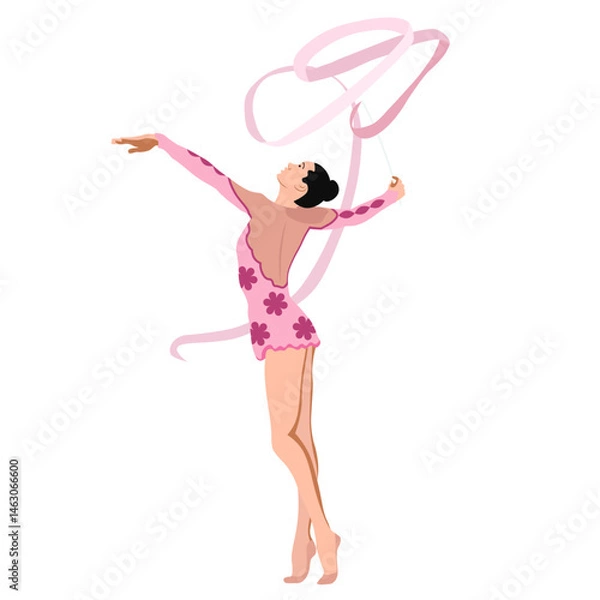Fototapeta girl doing artistic gymnastics exercise with ribbon