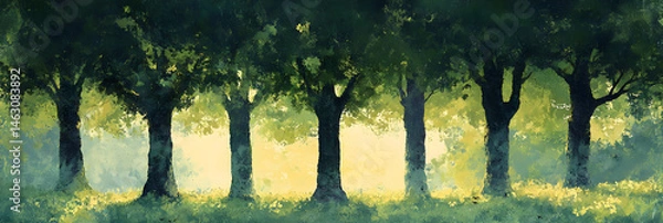Obraz The Symbiotic Harmony of Quadruplet Trees in a Verdant Glade: A Testament to Nature's Unity and Resilience