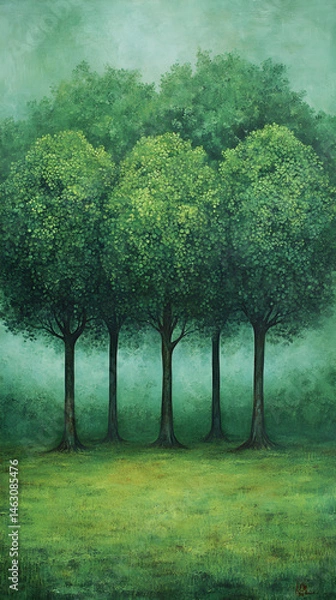 Obraz The Symbiotic Harmony of Quadruplet Trees in a Verdant Glade: A Testament to Nature's Unity and Resilience