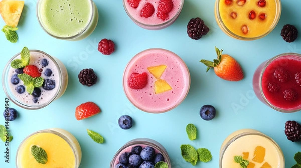 Fototapeta top view variety of smoothies in a glass.ai generative