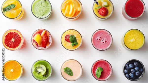 Fototapeta top view variety of smoothies in a glass.ai generative