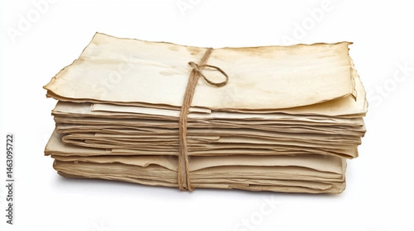 Fototapeta brown old vintage bundle of paper on white background.ai 