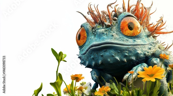 Fototapeta close-up of frog with big yellow eyes on white background.ai 