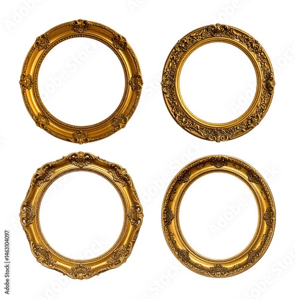 Fototapeta Elegant Antique Round and Oval Gold Frames for Pictures and Artwork, Isolated on Transparent Background