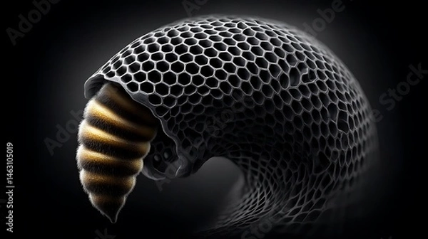 Fototapeta Sleek aluminum honeycomb pattern rendered in 3D, catching soft overhead light, creating dimensionality through tiny hexagonal shadows