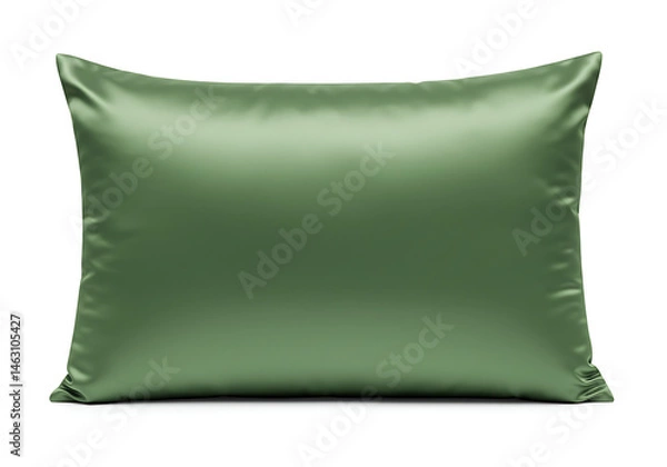 Fototapeta A single olive green silk pillow isolated on a white background in a studio setting showcasing fabric