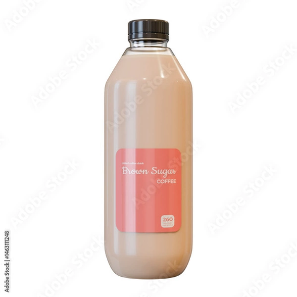 Fototapeta Brown Sugar Coffee In A Bottle Front View 3D Render Illustration