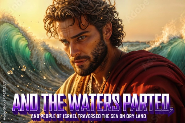Obraz Man in robe gazing intensely at parted sea backdrop