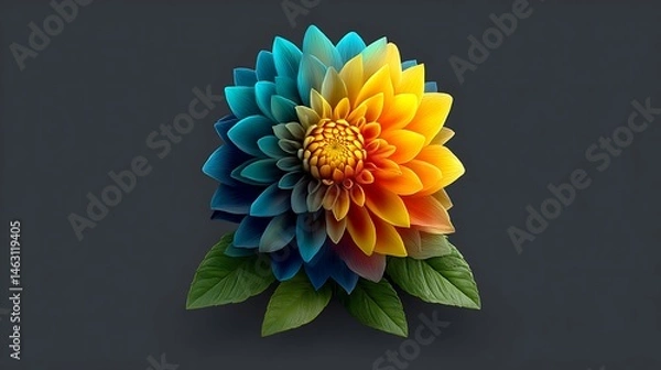 Fototapeta Symmetrical pattern using radial geometry with overlapping polygons and bright contrasting color zones