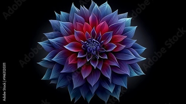 Fototapeta Symmetrical pattern using radial geometry with overlapping polygons and bright contrasting color zones