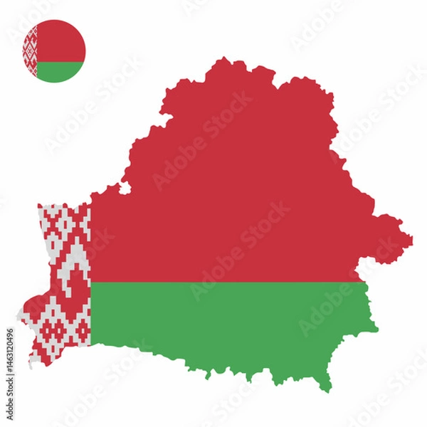 Fototapeta Vector set of Belarus high detailed map flag and national flag round badge isolated on white background.
